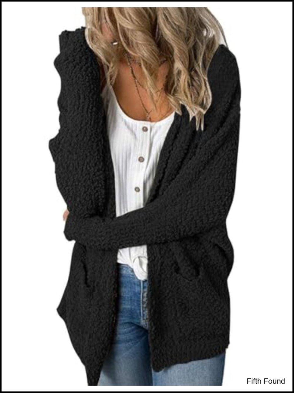 Womens Chunky Oversized Cardigan Sweater Fuzzy Popcorn Knit V-Neck